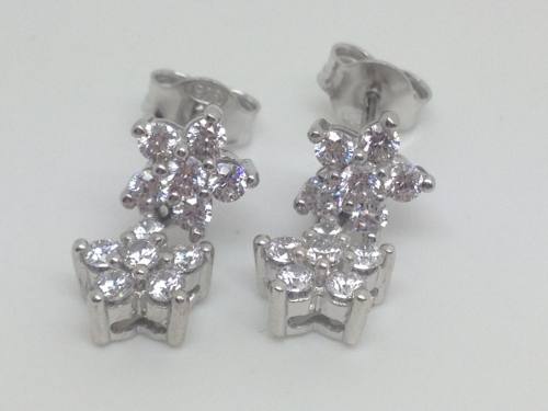 Silver Swarovski Cz Double Cluster Drop Earrings