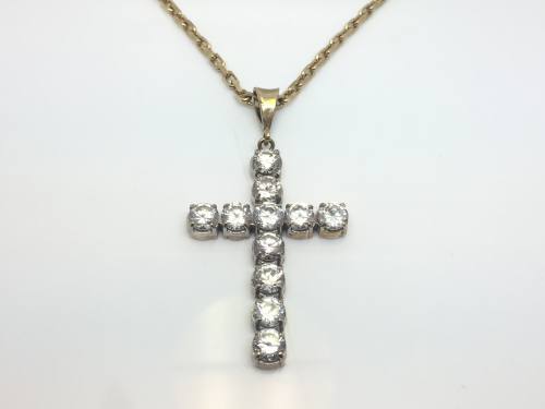 9ct C Z Cross and Chain