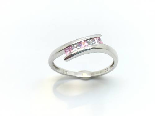 9ct White Gold Pink CZ Crossover Ring