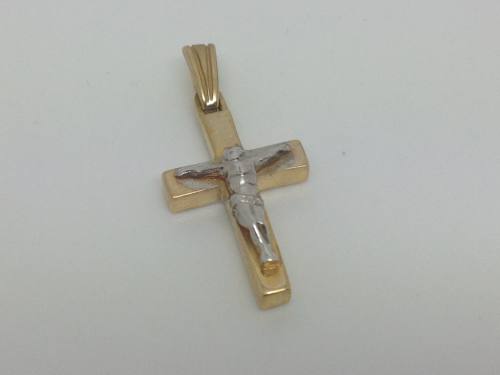 9ct Yellow Gold Cross with White Gold Crucifix