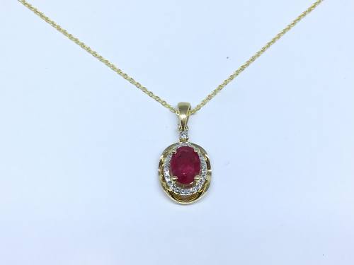 9ct Yellow Gold Ruby & Diamond Pendant & Chain