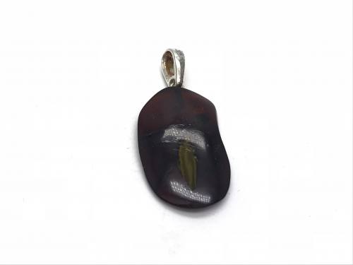 Silver Irregular Dark Amber Pendant