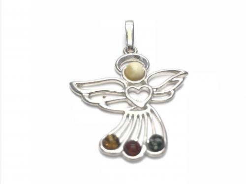 Silver Multi Coloured Amber Angel Pendant