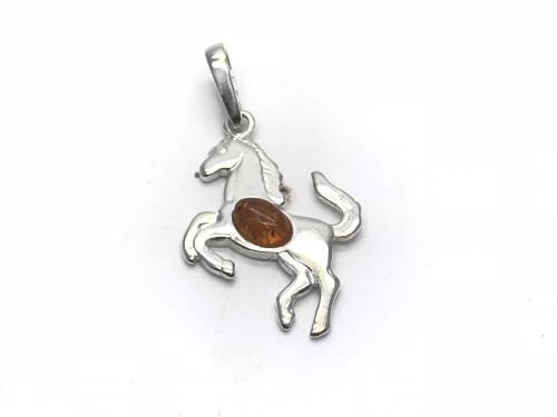Silver Amber Horse Pendant