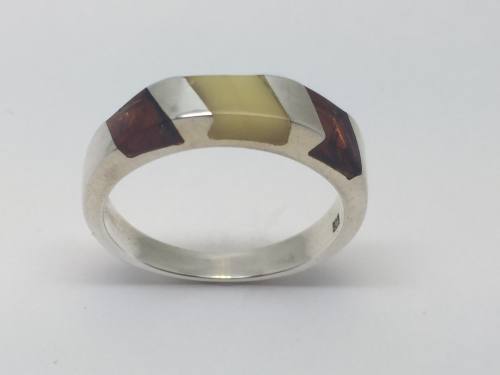 Silver 2 Colour Amber Ring Size P