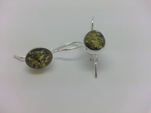 Silver Green Amber Drop Hook Earrings