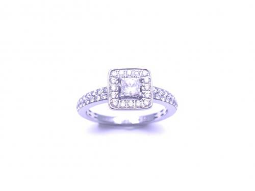 18ct Princess Cut Halo Diamond Ring 0.59ct