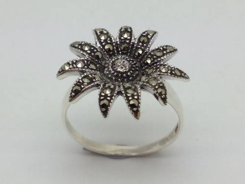 Silver Marcasite Flower Ring Size M