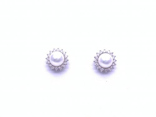 18ct Akoya Pearl & Diamond Cluster Earrings 0.64ct