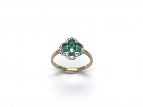 9ct Yellow Gold Emerald & Diamond Cluster Ring