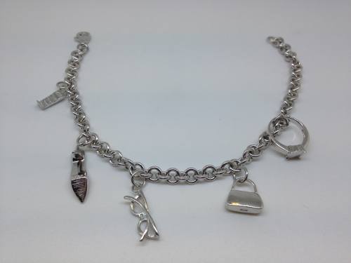 Silver Charm Bracelet 7 3/4 inch with charms