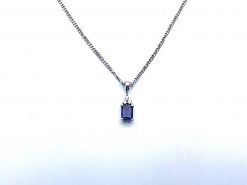 9ct White Gold Iolite & Diamond Pendant & Chain