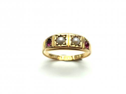 An 15ct Yellow Gold Pearl & Ruby Ring 1878