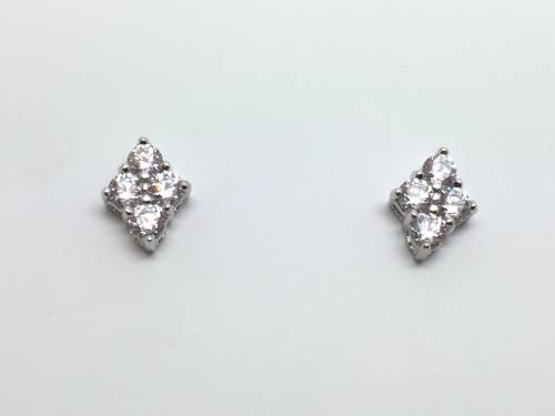 Silver 4 Stone Diamond Shape Cluster Stud Earrings