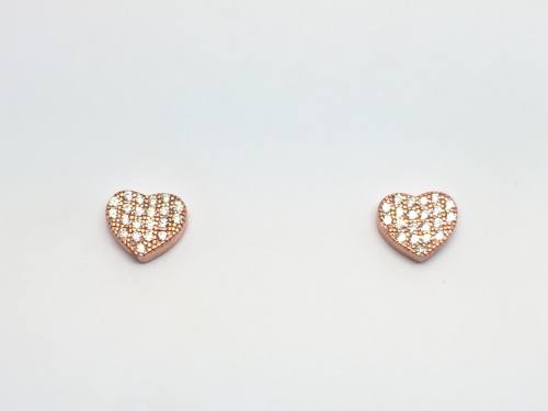 Silver Rose Plated CZ Set Heart Stud Earrings