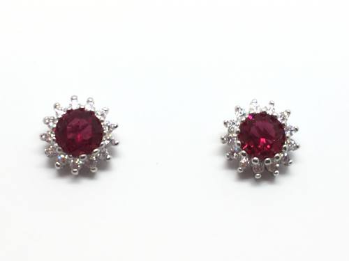 Silver Red & White CZ Cluster Earrings