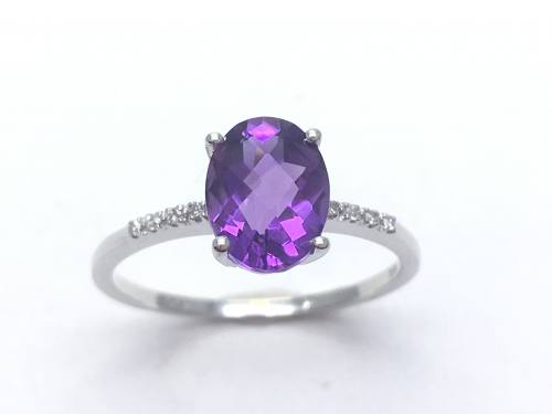 9ct White Gold Amethyst & Diamond Ring