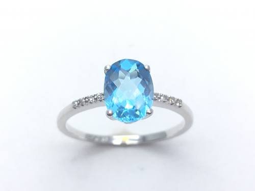 9ct White Gold Blue Topaz & Diamond Ring