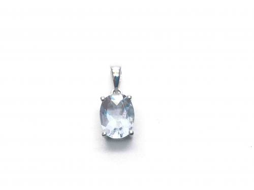 9ct White Gold Aquamarine Oval Pendant