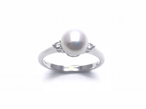 9ct White Gold Cultured Pearl & Diamond Ring