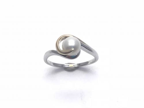 9ct White & Yellow Gold Cultured Pearl Ring