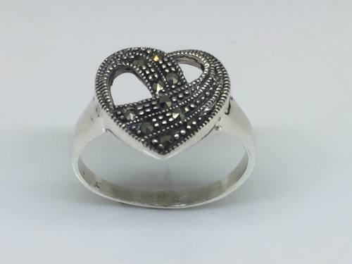 Silver Marcasite Heart Ring Size L