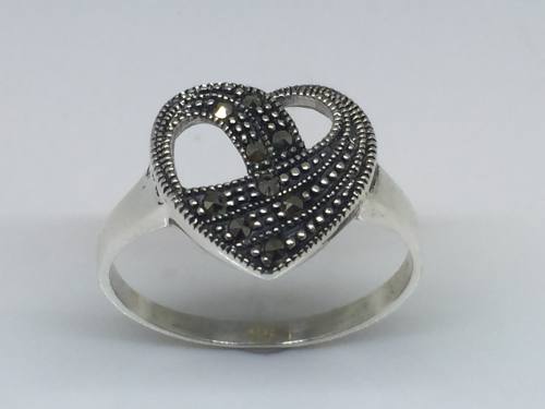 Silver Marcasite Heart Ring Size P
