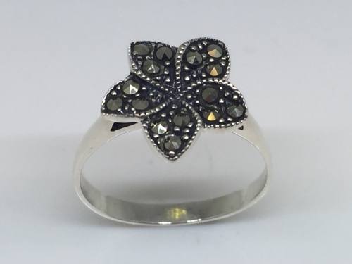 Silver Marcasite Flower Ring Size P