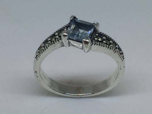 925 Marcasite & Blue Topaz Ring