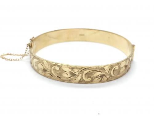 9ct Yellow Gold Engraved Bangle
