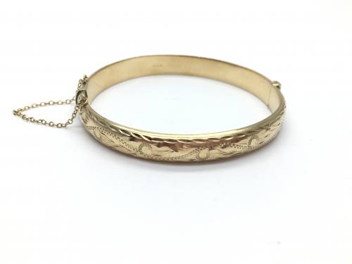 9ct Yellow Gold Half Engraved Bangle