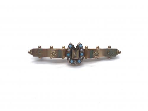 An Old Edwardian 9ct Turquoise Brooch (metal pin)