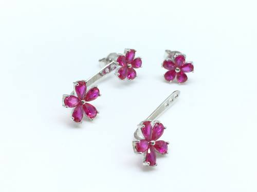 Behind the ear pink flower earrings