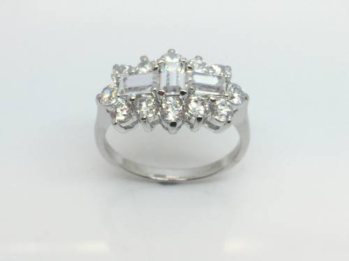 Silver C Z baguette style cluster ring