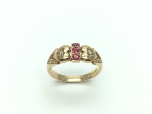 9ct Yellow Gold Ruby & Diamond Hearts Ring