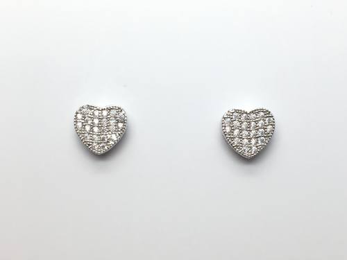Silver CZ Pave Heart Stud Earrings