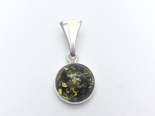Silver Green Amber Round Pendant