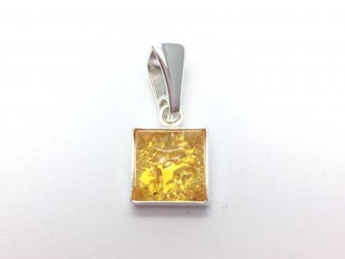 Silver Yellow Amber Square Pendant