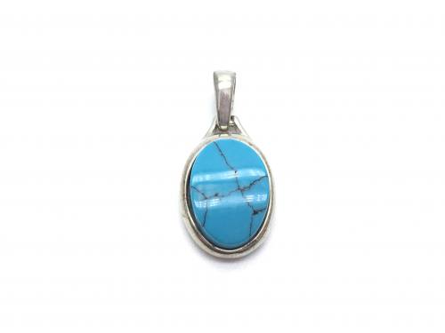 Silver Created Turquoise Oval Pendant
