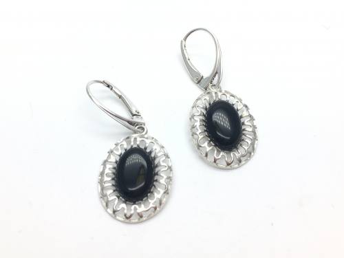 Silver and Onyx Drop Earrings