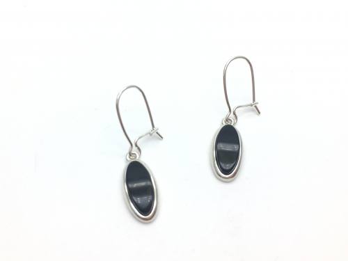 Silver and Black Onyx Hook Earrings