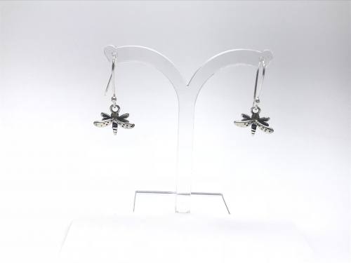 Silver Dragonfly Drop Earrings