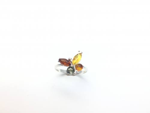 Silver Multi Amber Butterfly Ring