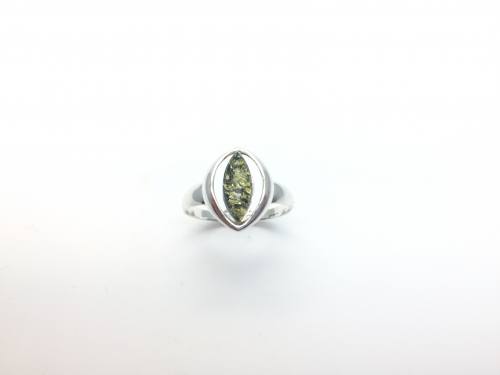 Silver Green Amber Fancy Ring