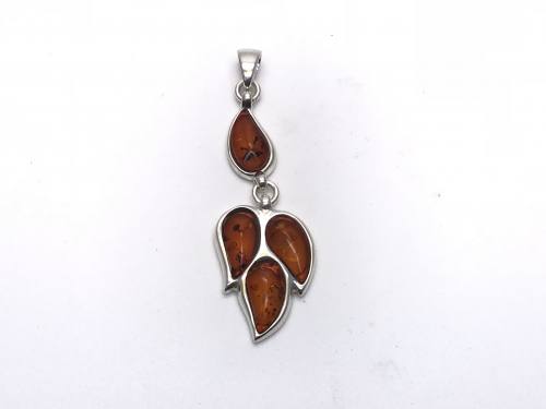 Silver Amber Pendant 14 x 50mm