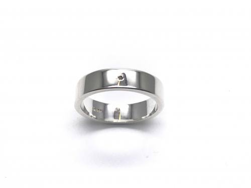 Silver Diamond Plain Flat Wedding Ring 6mm Size V