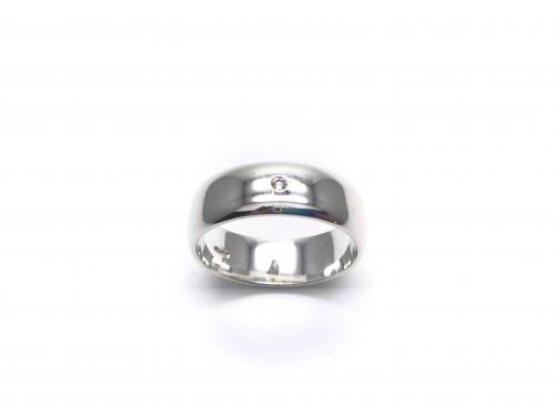 Silver Diamond Plain D Wedding Ring 8mm Size V