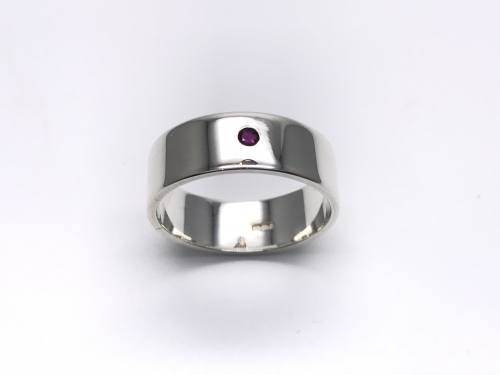 Silver Ruby Plain Flat Wedding Ring 6mm Size W