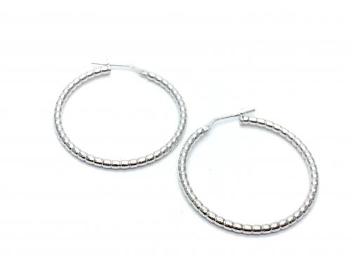 Silver Patterned Hoop Earrings 30mm
