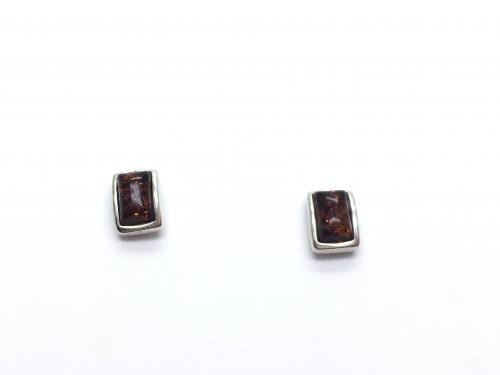 Silver Amber Small Rectangular Stud Earrings